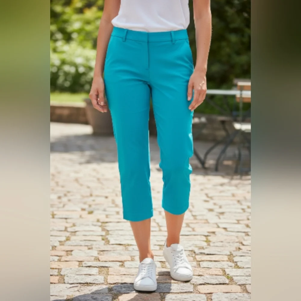 RAFAELLA Women's Turquoise Cropped Pants SIZE 14 - Picture 2 of 7